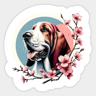 Joyful Grand Basset Griffon Vendeen with Spring Cherry Blossoms Sticker